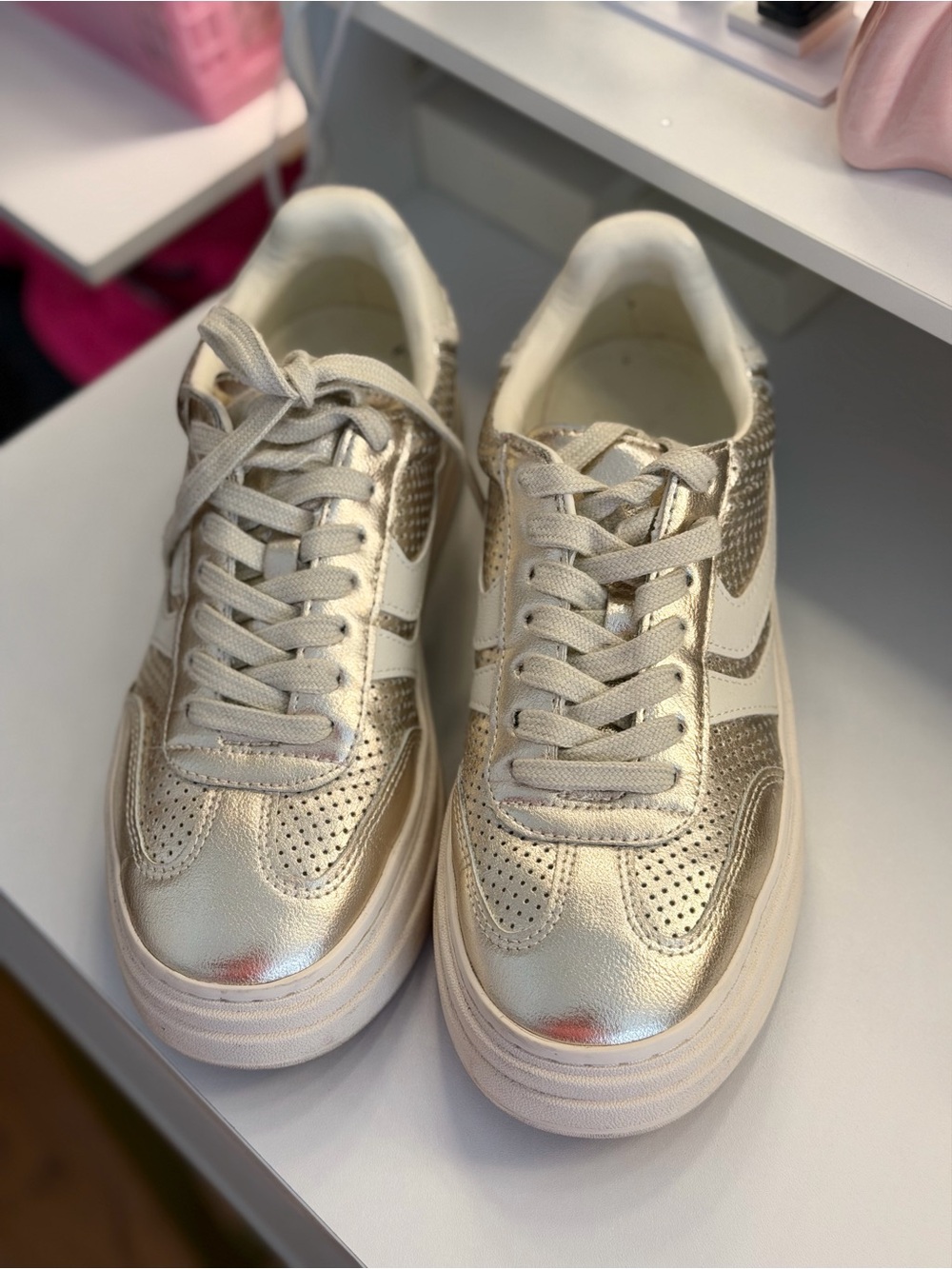 Steve Madden Metallic Gold Low-Top Lace-Up Sneakers
